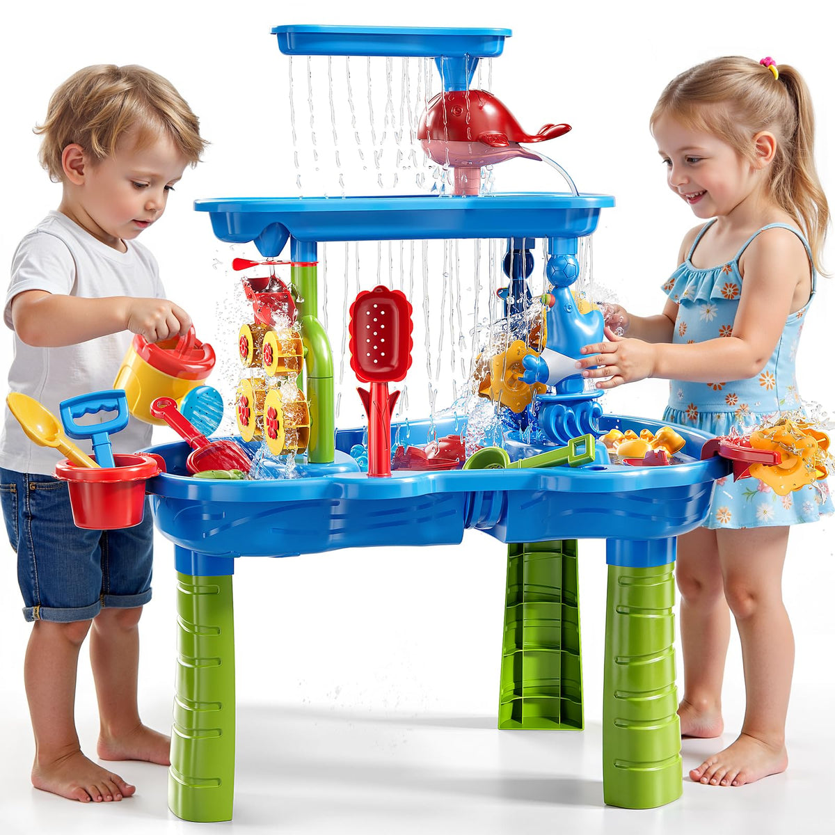 XINNOVEL 3-tier sand and water table for toddlers outdoors promotes outdoor sensory play