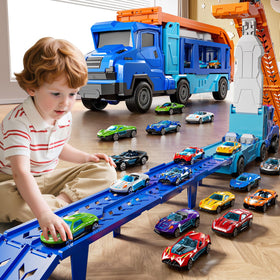 XINNOVEL 3-in-1 transport truck stores cars and opens into tracks
