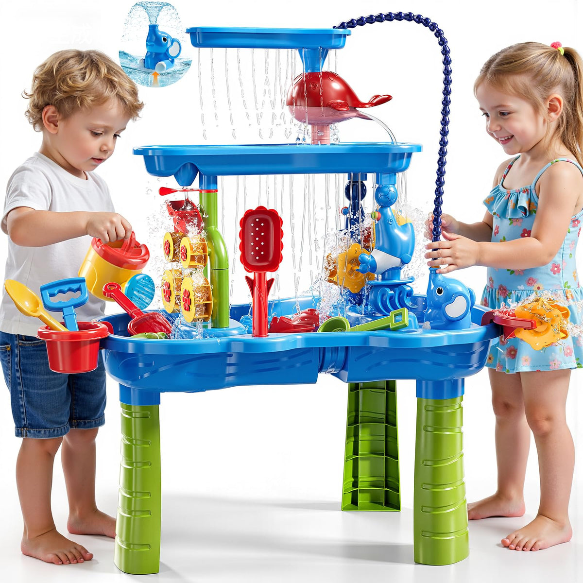 XINNOVEL auto 3-tier water table with pump top-tray pour feature for outdoor play
