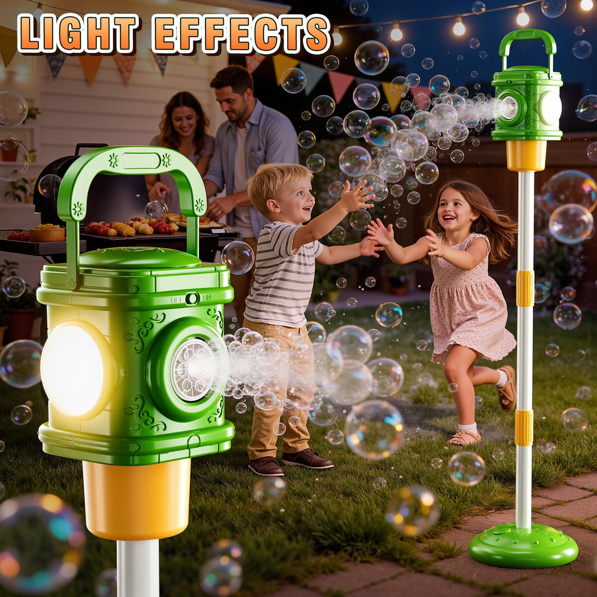 XINNOVEL Bubble Machine with vivid LED lights for magical outdoor evenings.