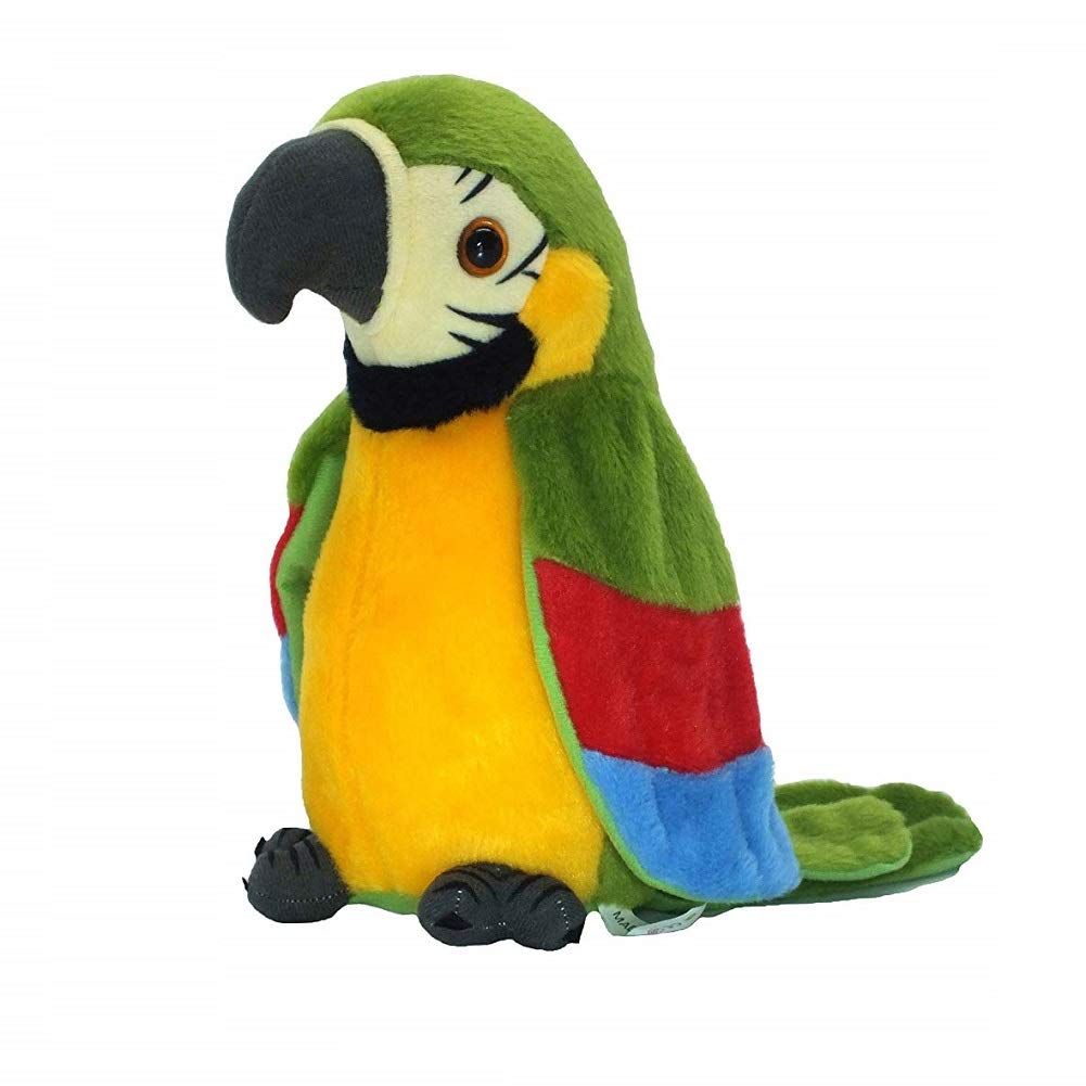 Xinrirong Talking Parrot plush—front view, a friendly learning companion for kids.