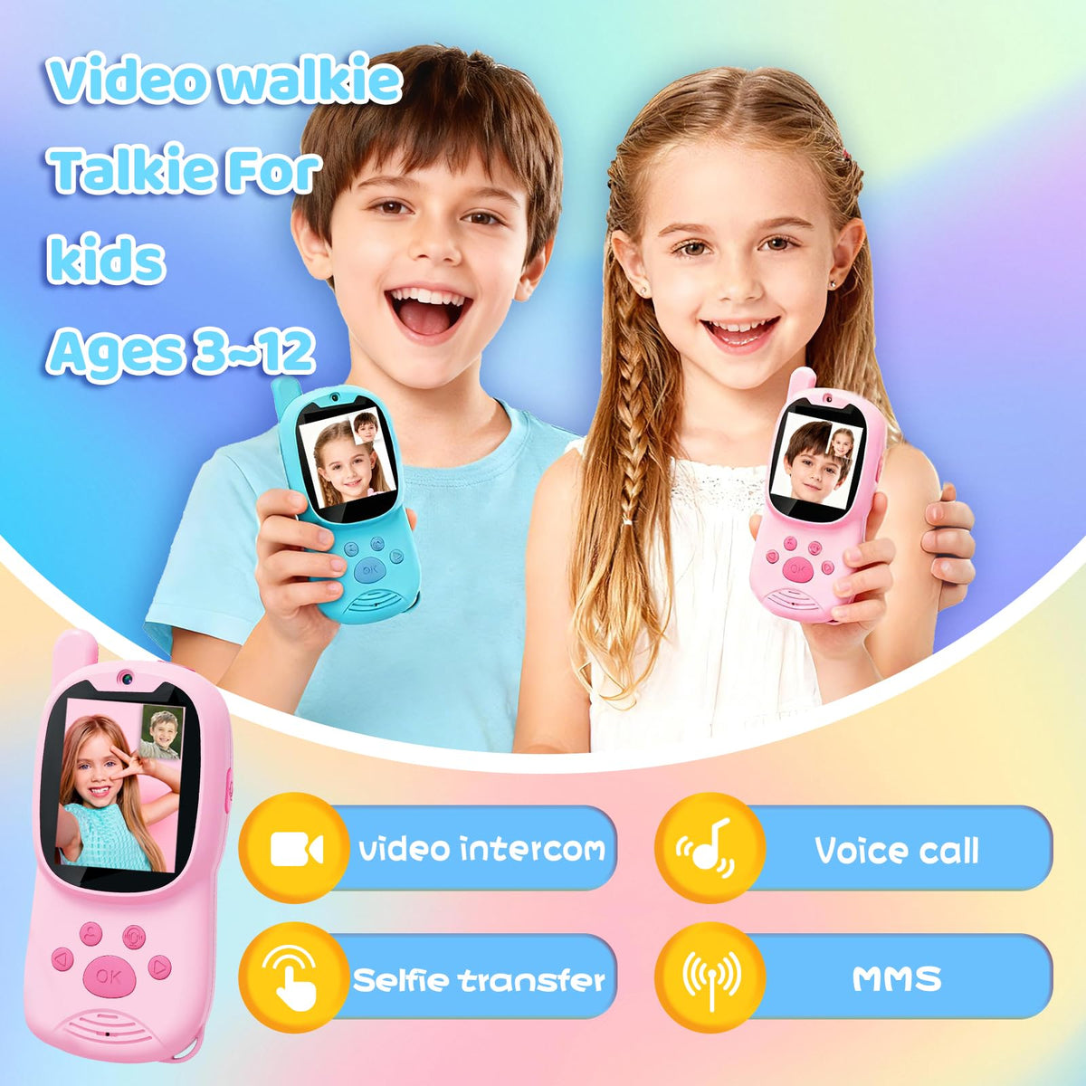 HD screen on XINSENMAO walkie talkie shows clear video calls for kids