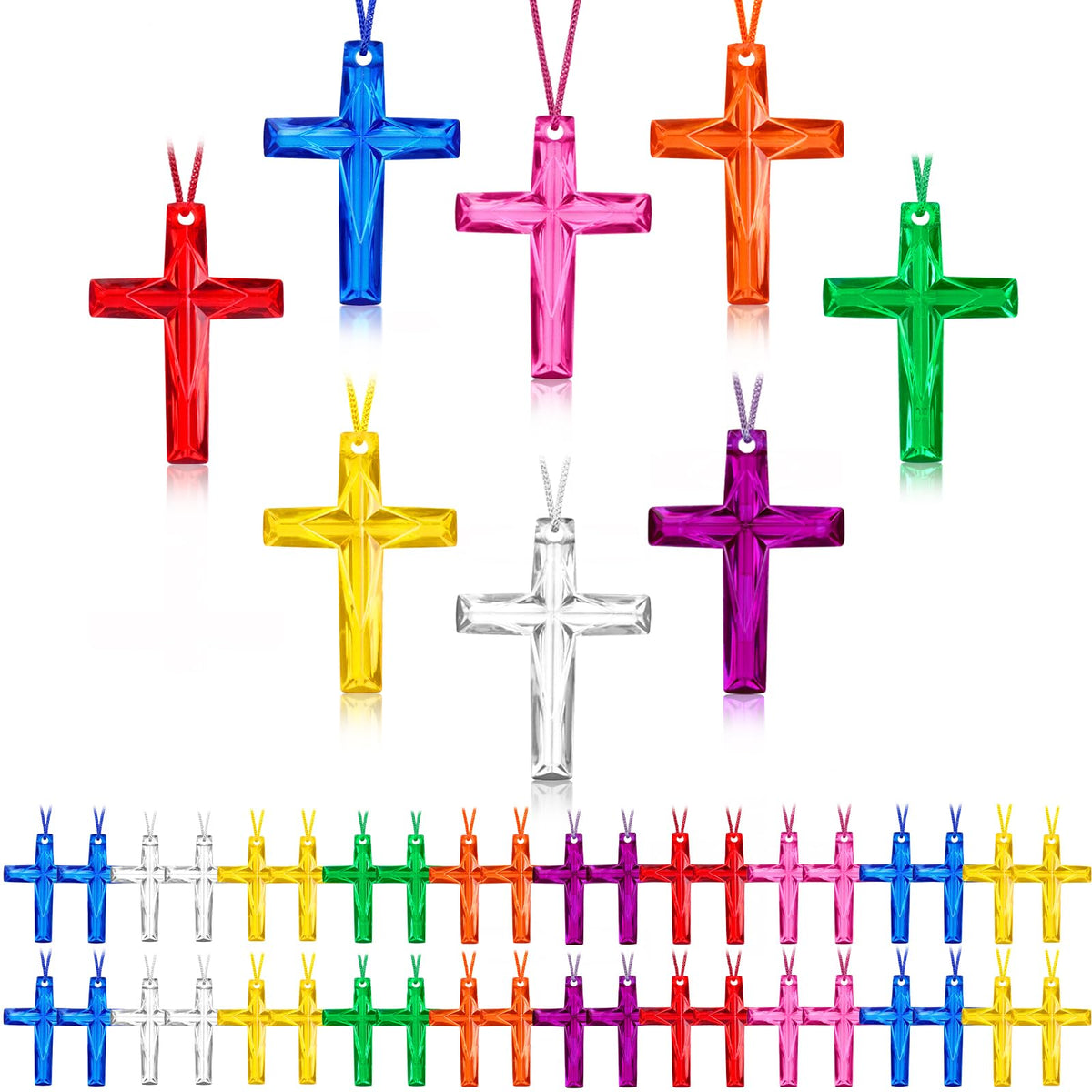 XIPENGKEJI crystal cross necklace pack—durable and vibrant for kids