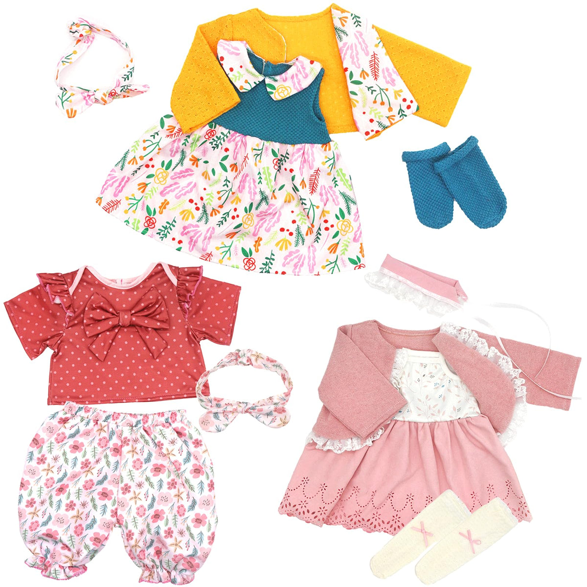XIVEENS Reborn doll clothes pack with coordinated outfits for 20-22 inch dolls