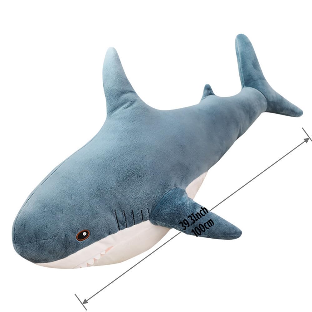 XIYUAN blue shark plush pillow, soft cushion for lounging on sofas and beds.