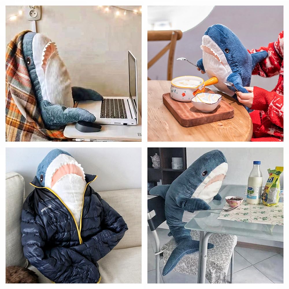 XIYUAN sea-blue shark plush pillow, supports relaxed reading and TV time.