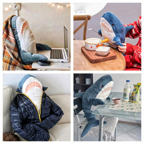 XIYUAN sea-blue shark plush pillow, supports relaxed reading and TV time.