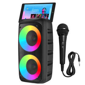 Xjahwr Karaoke Machine LED light show enhances party ambiance.