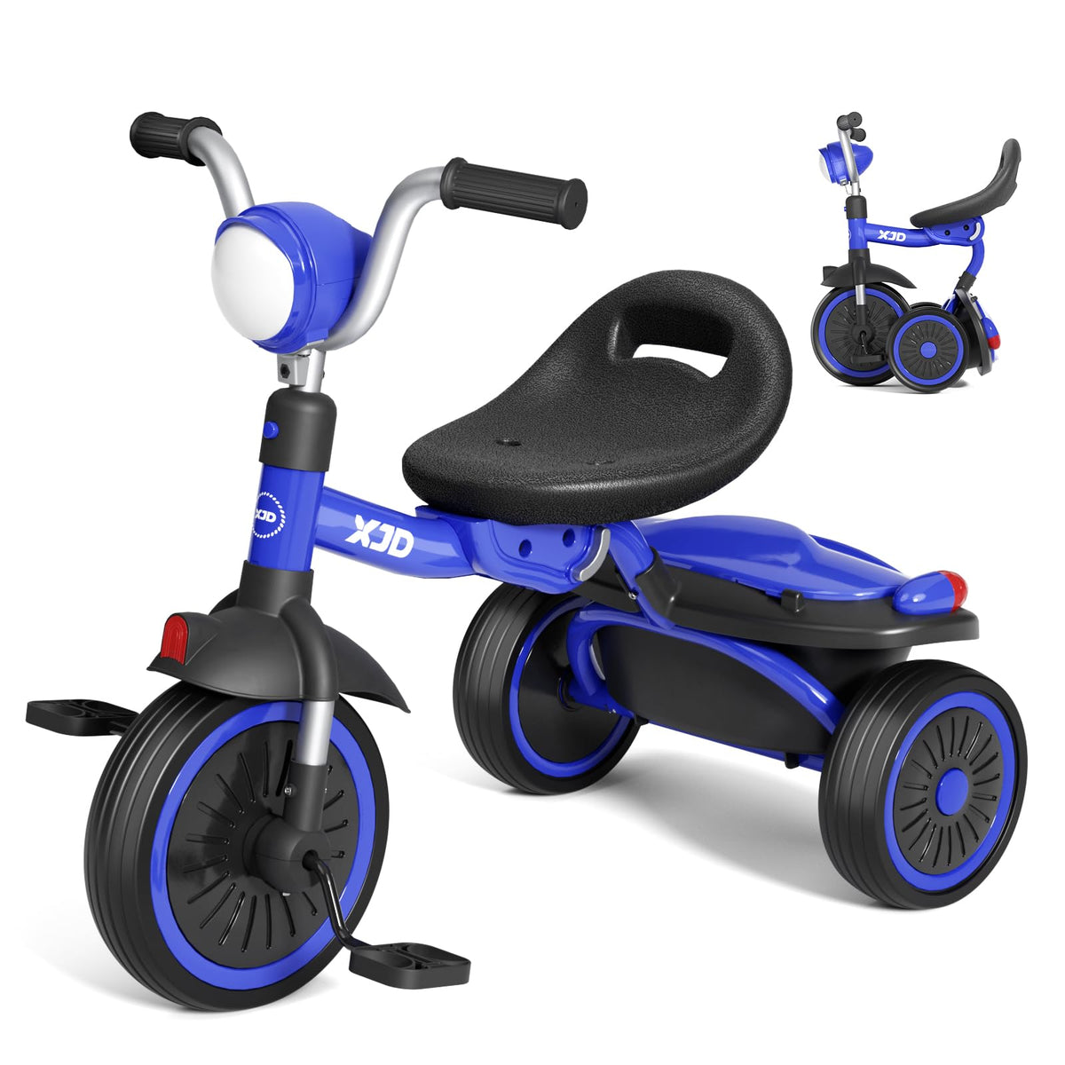 XJD Toddler Tricycle front view showcases sturdy frame for safe outdoor fun