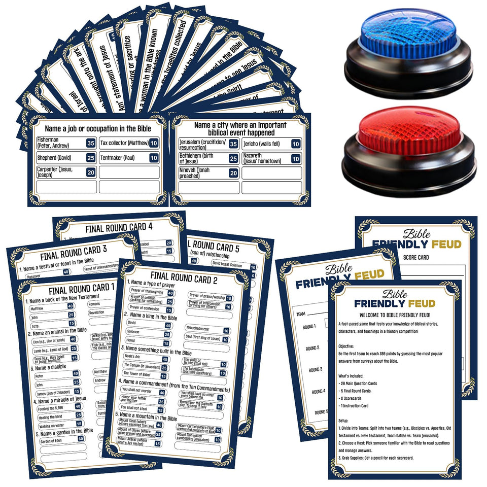Xminc Bible Feud game with two buzzers ready for fast-paced church trivia.