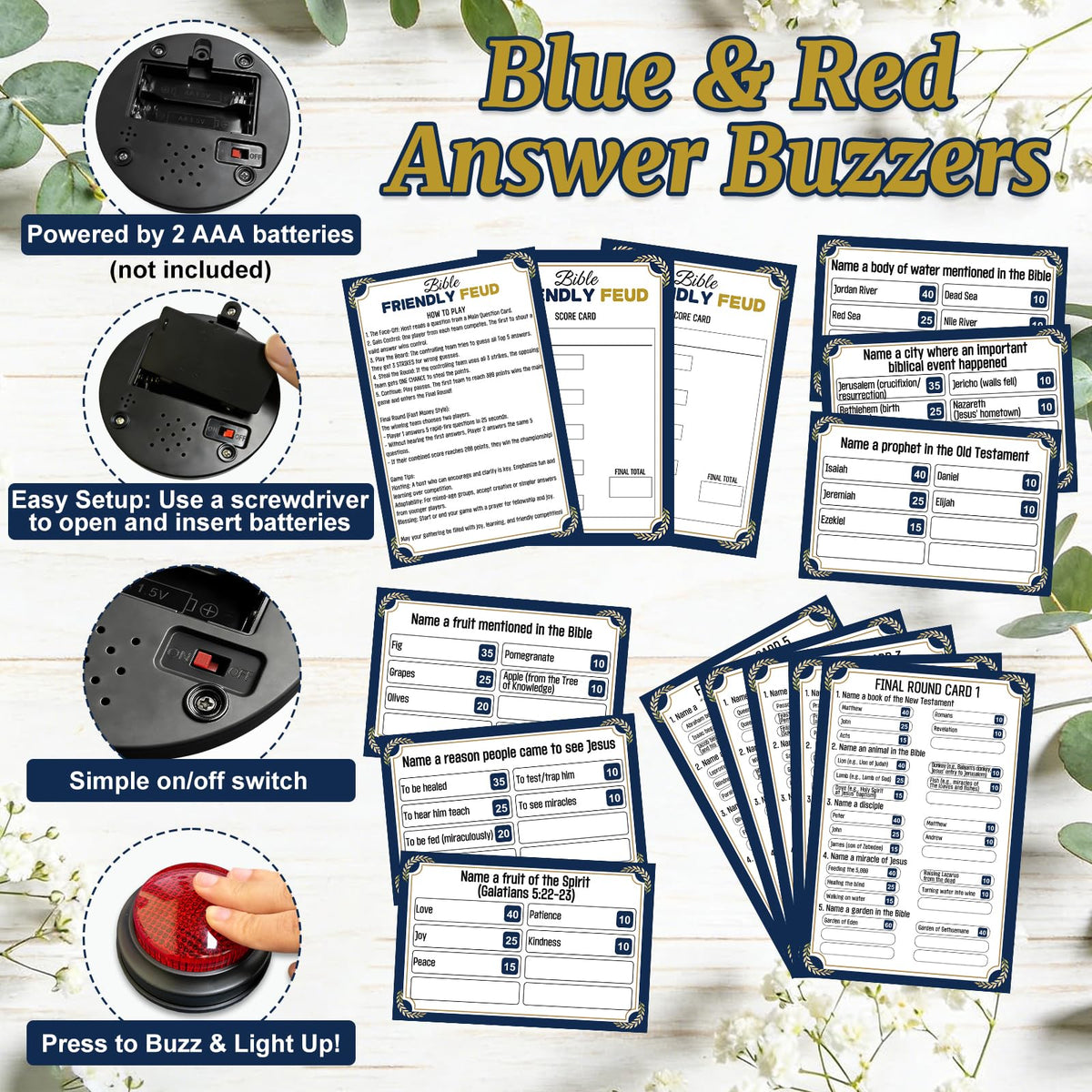 Xminc Christian Bible Feud card-pack setup shines in large groups and church settings.