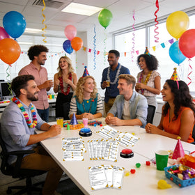 Xminc group collaboration moment during office party game.