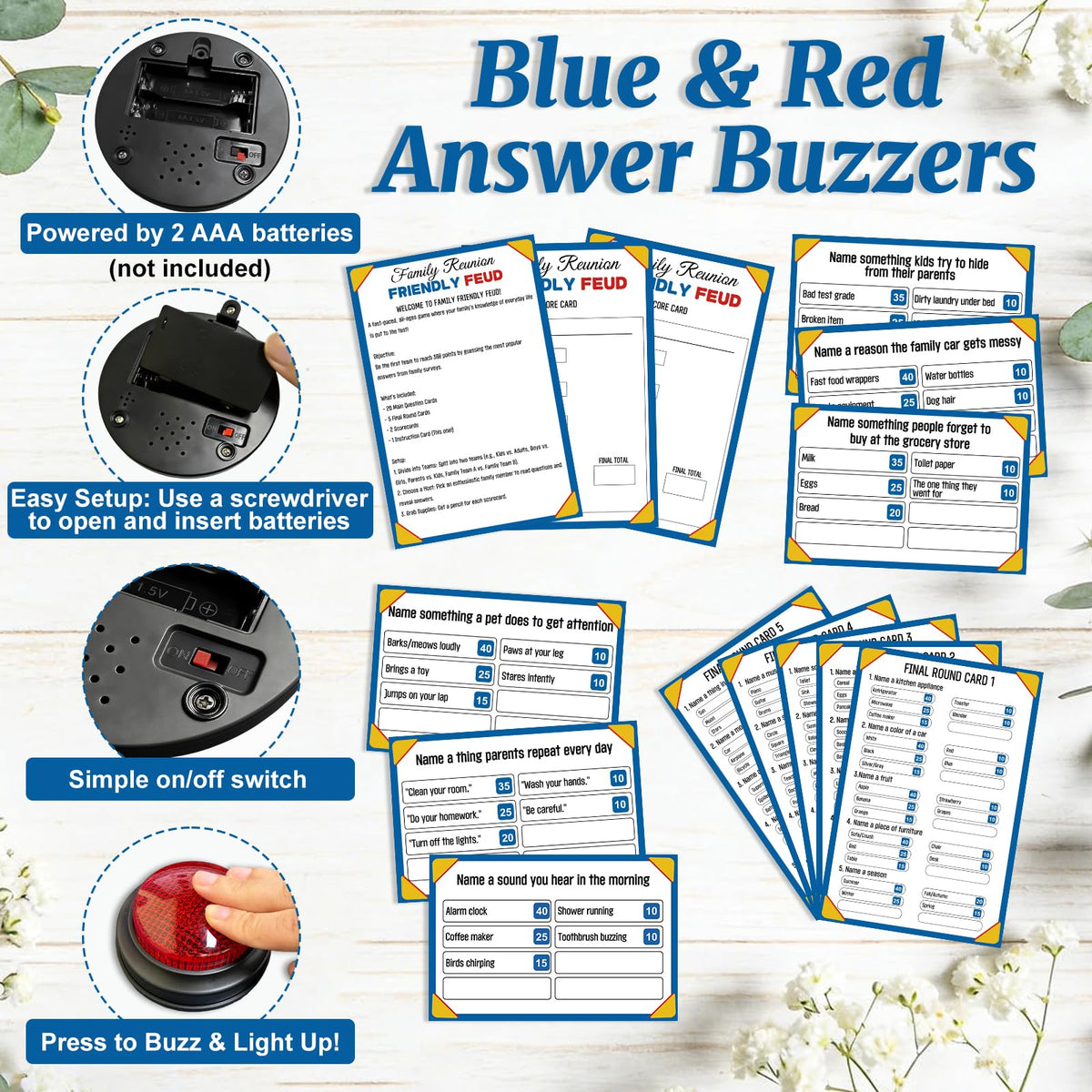 Xminc interactive buzzers on the table for an authentic game show feel.