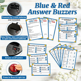 Xminc interactive buzzers on the table for an authentic game show feel.