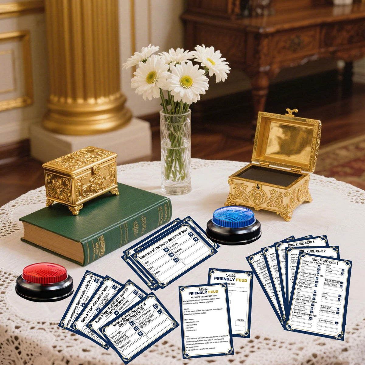 Xminc trivia rounds highlight thick stock and durable design for repeated use.