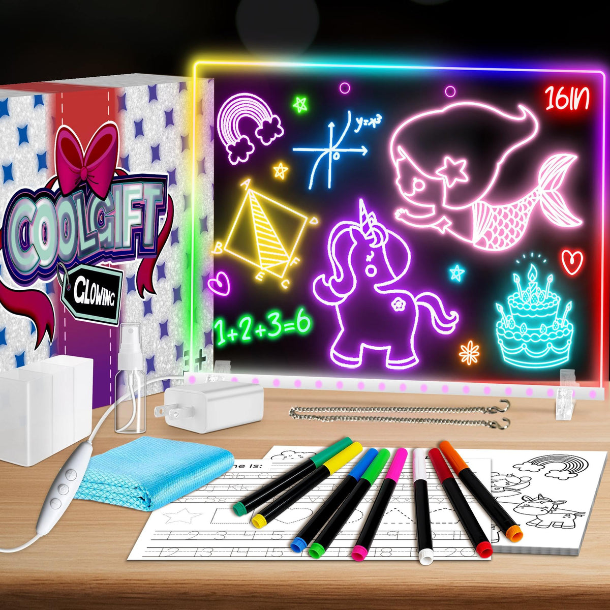 XoBathti 16in LED drawing board front view with vibrant colors for kids' art