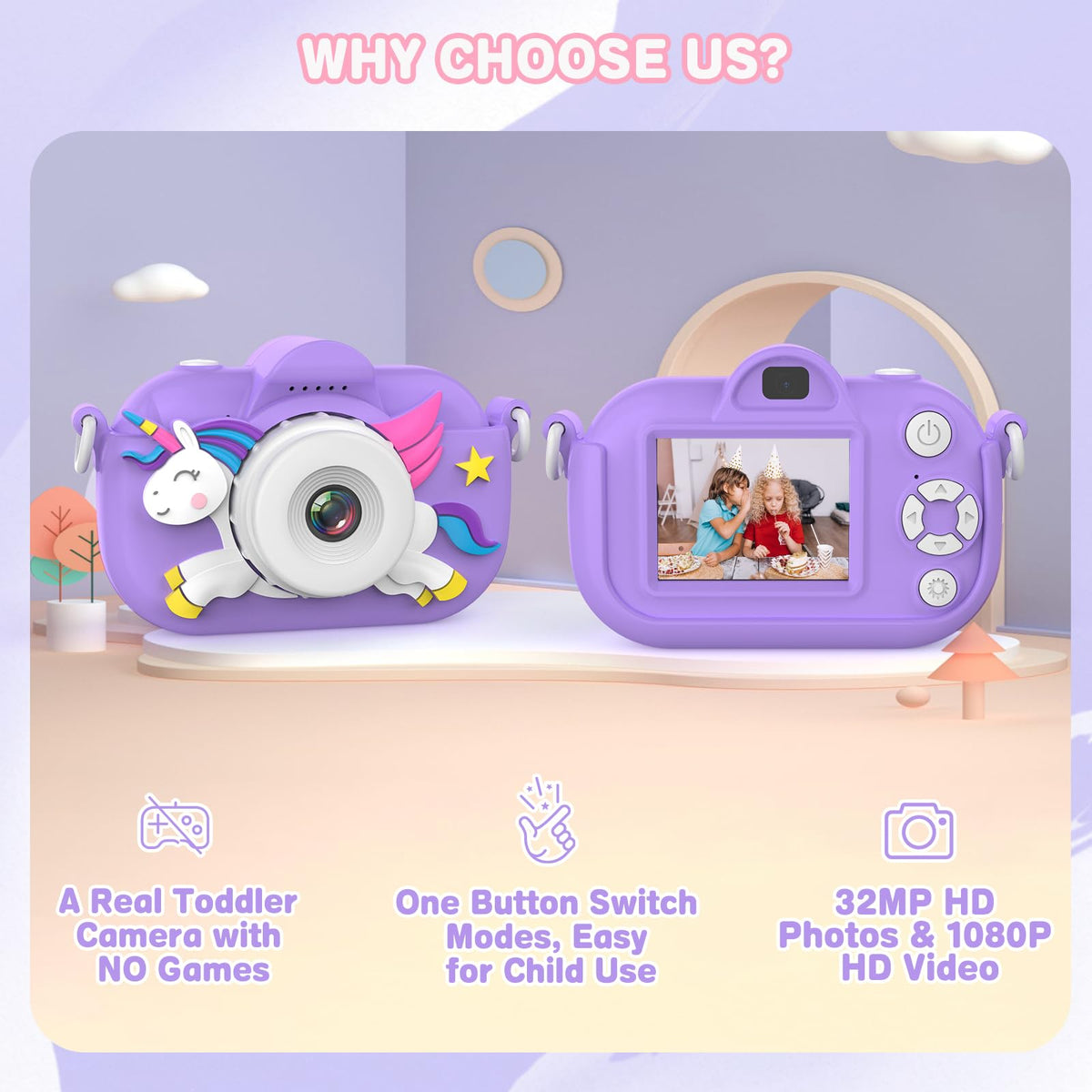 Xoieod Kids Camera 2.0-inch HD screen for clear viewing