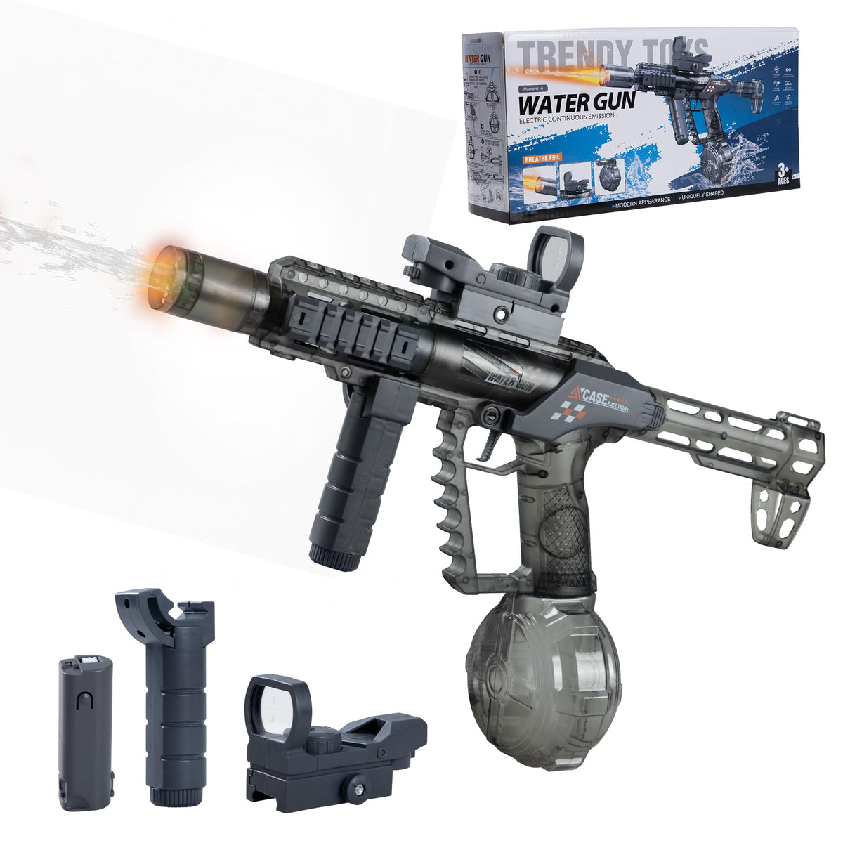 Xouyhzy Electric Water Gun front view shows bold black design for action-packed play.
