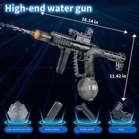 Xouyhzy Electric Water Gun LED muzzle black demonstrates a thrilling flame-like effect during battles.