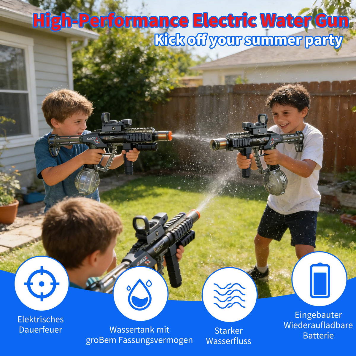 Xouyhzy Electric Water Gun 24-28ft range enables strategic soaking from a distance.