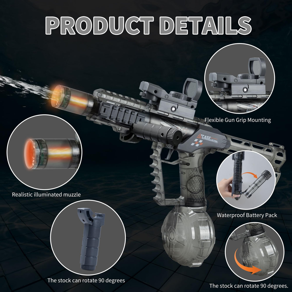 Xouyhzy Electric Water Gun transparent tank black invites easy refills and quick checks.