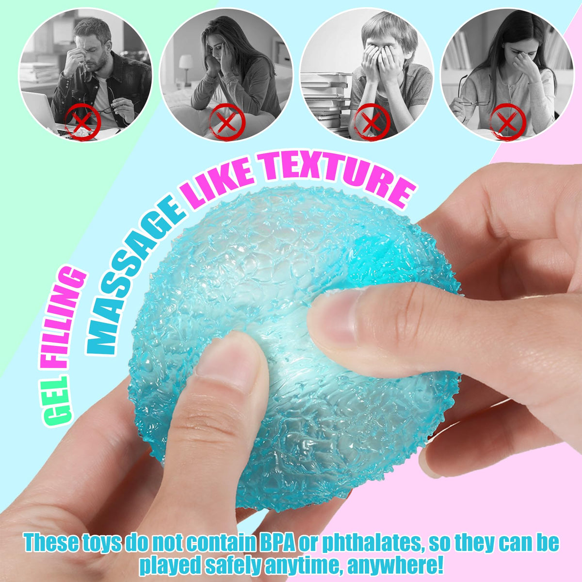 XPQKDC stress-ball in-hand ergonomic palm-friendly design for easy squeezing.
