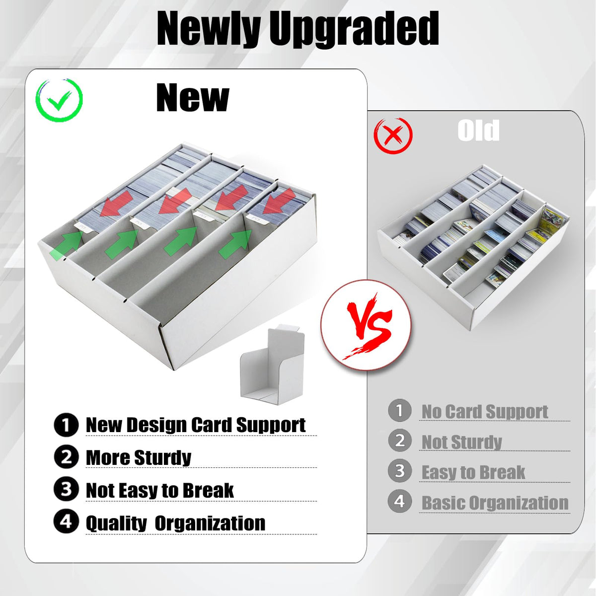 XRACV 4-row box open with cards shows dividers for effortless sorting.