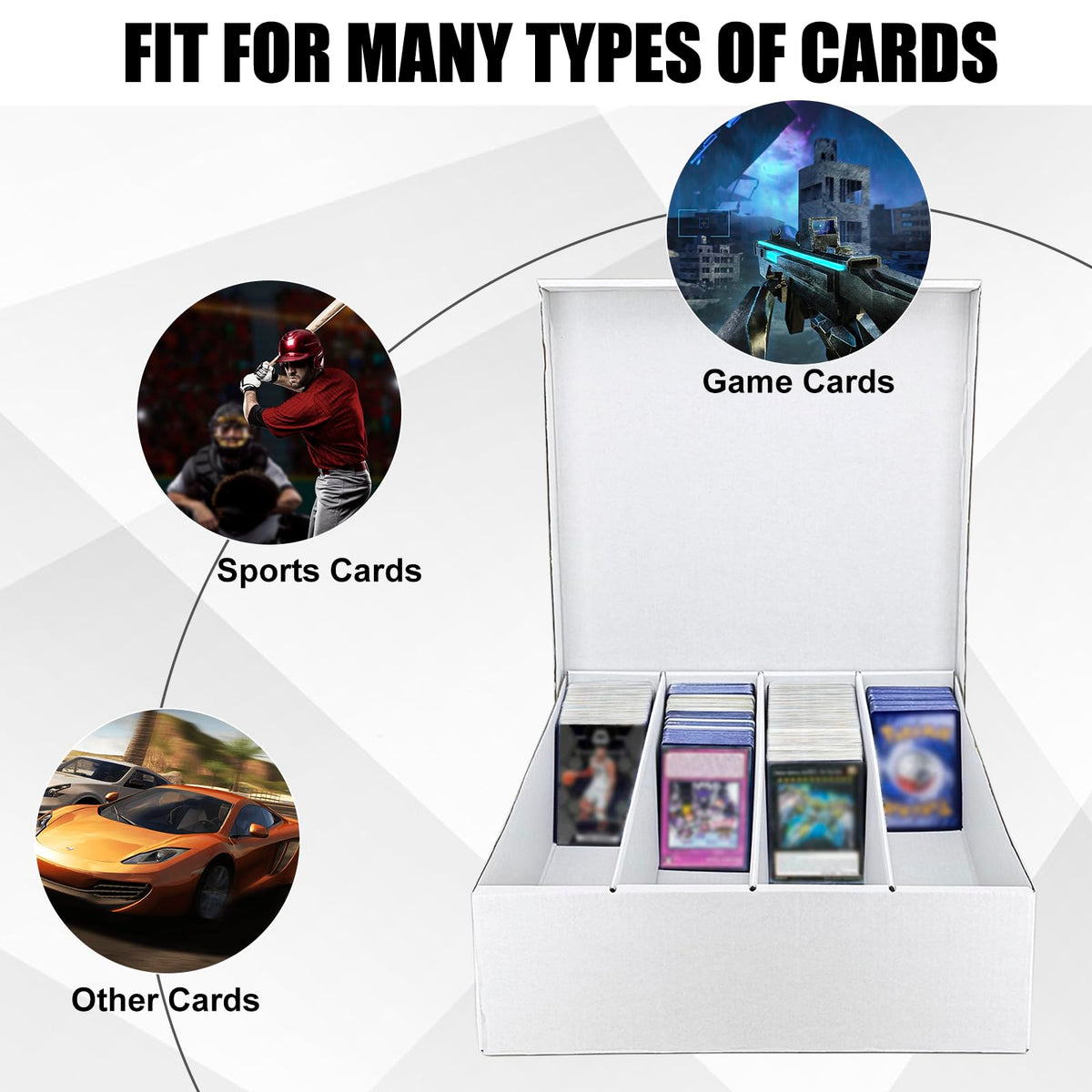 XRACV 4-row box demonstrates compatibility with diverse card types for versatile storage.