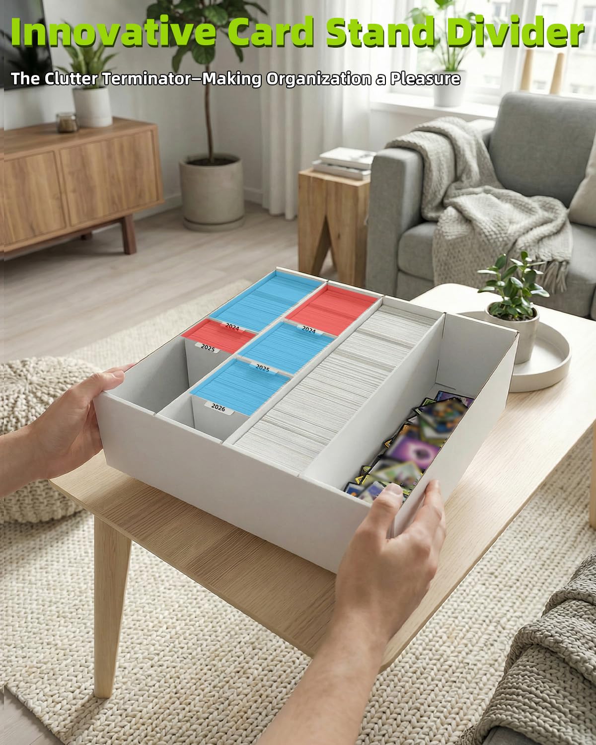 XRACV card storage box with four compartments keeps cards organized