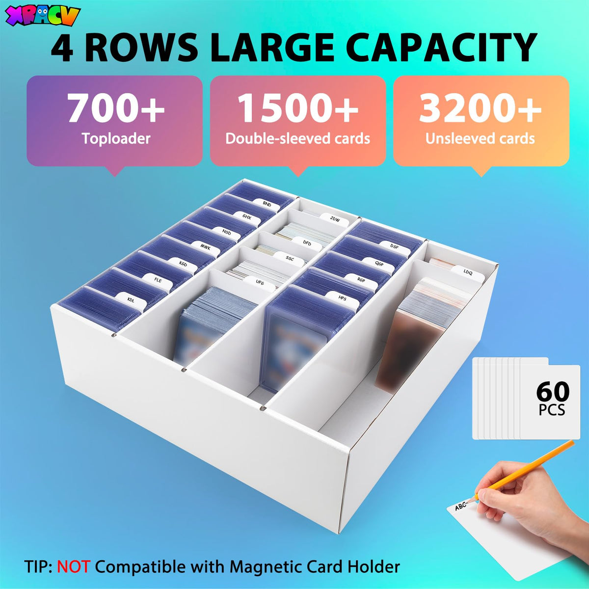 XRACV top-loader organizer tray compatible box for easy sorting and safe card storage.