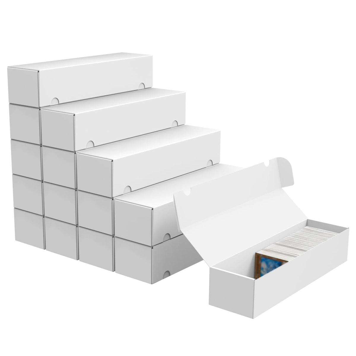 XRACV trading card storage box front view for bulk card organization.