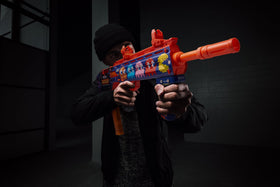 XSHOT 43m range Pac-Man skin image emphasizing long-range play