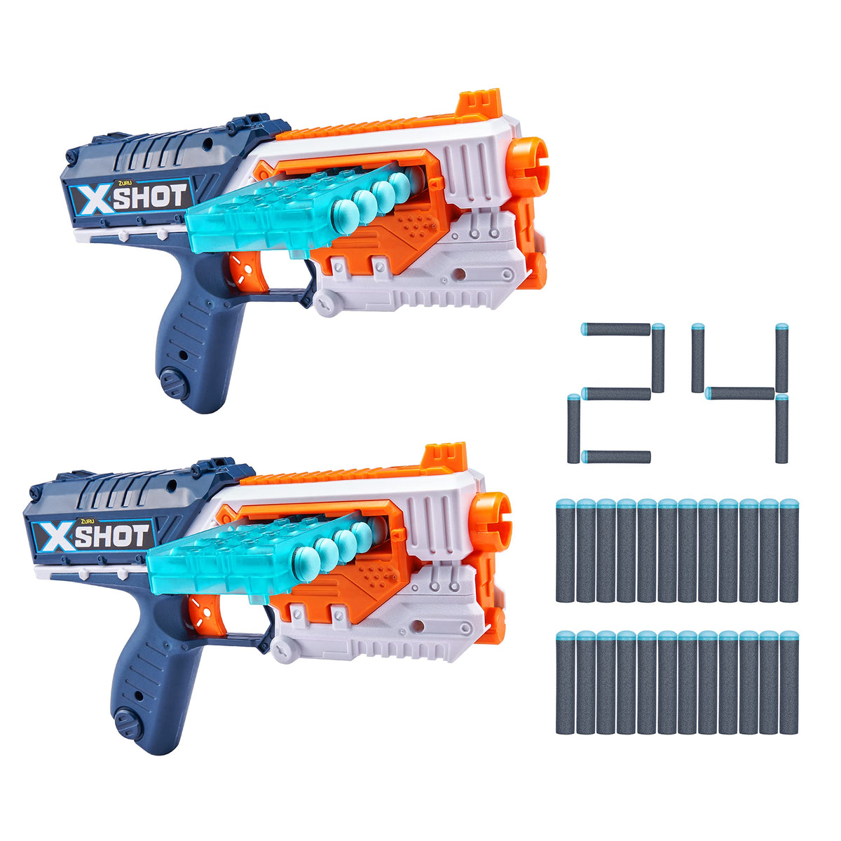 XSHOT Excel Quick Slide Blaster 2-Pack ready for rapid-fire foam battles.