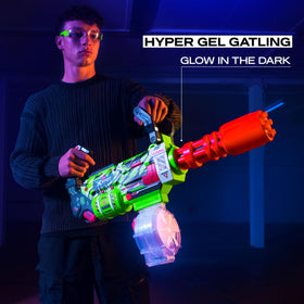 XSHOT Hyper Gel Gatling Blaster front angle showing high speed potential.