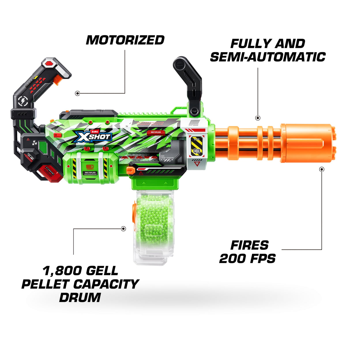 XSHOT Hyper Gel Gatling Blaster in action with rapid-fire blast.