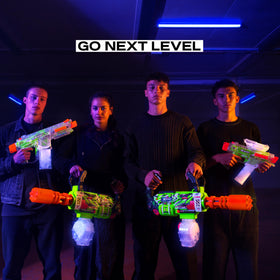 Glow-in-the-dark gellets from XSHOT illuminate nighttime outdoor play.
