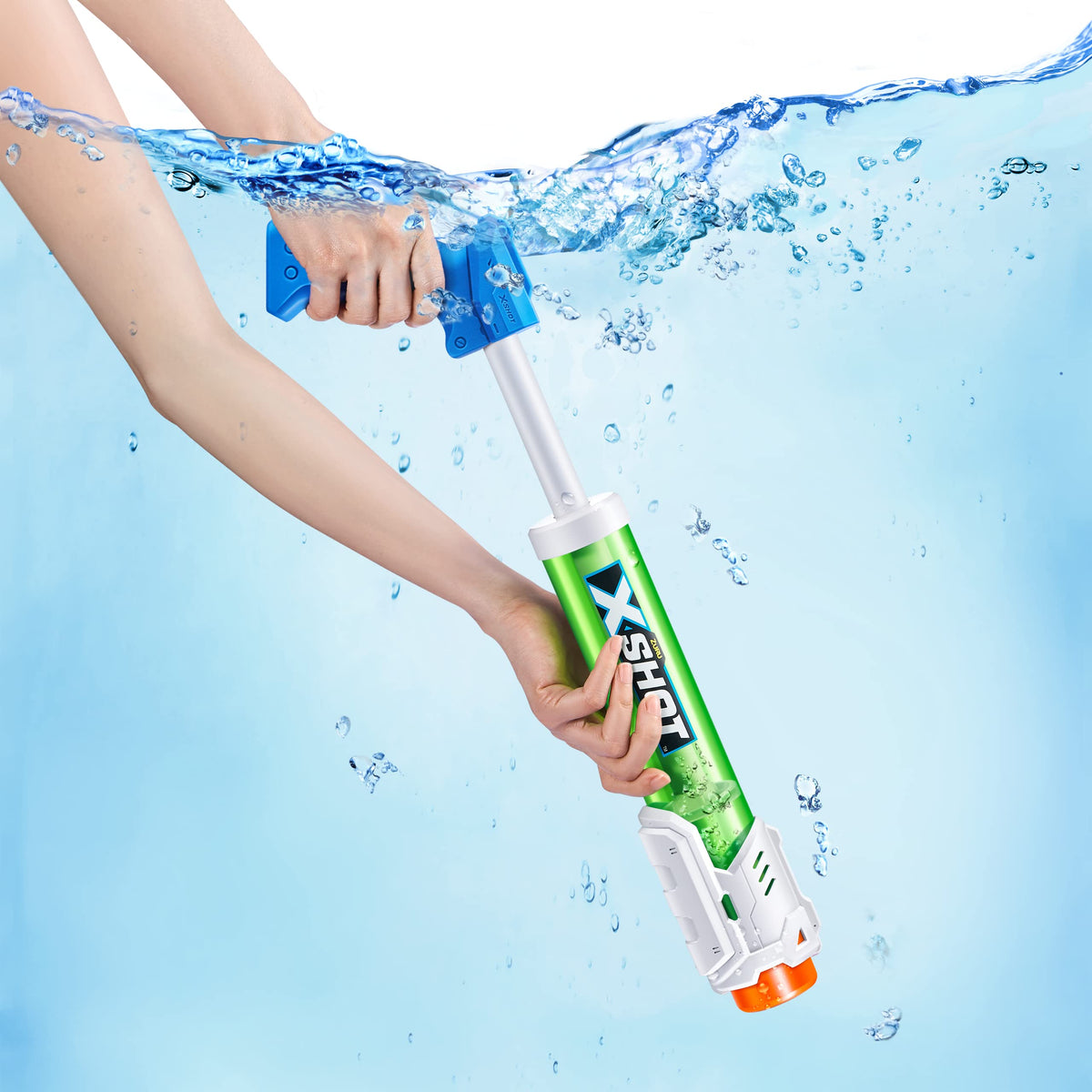 XSHOT Water Warfare Small Tube Soaker fill action demonstrates quick dunk-and-pump reloading.