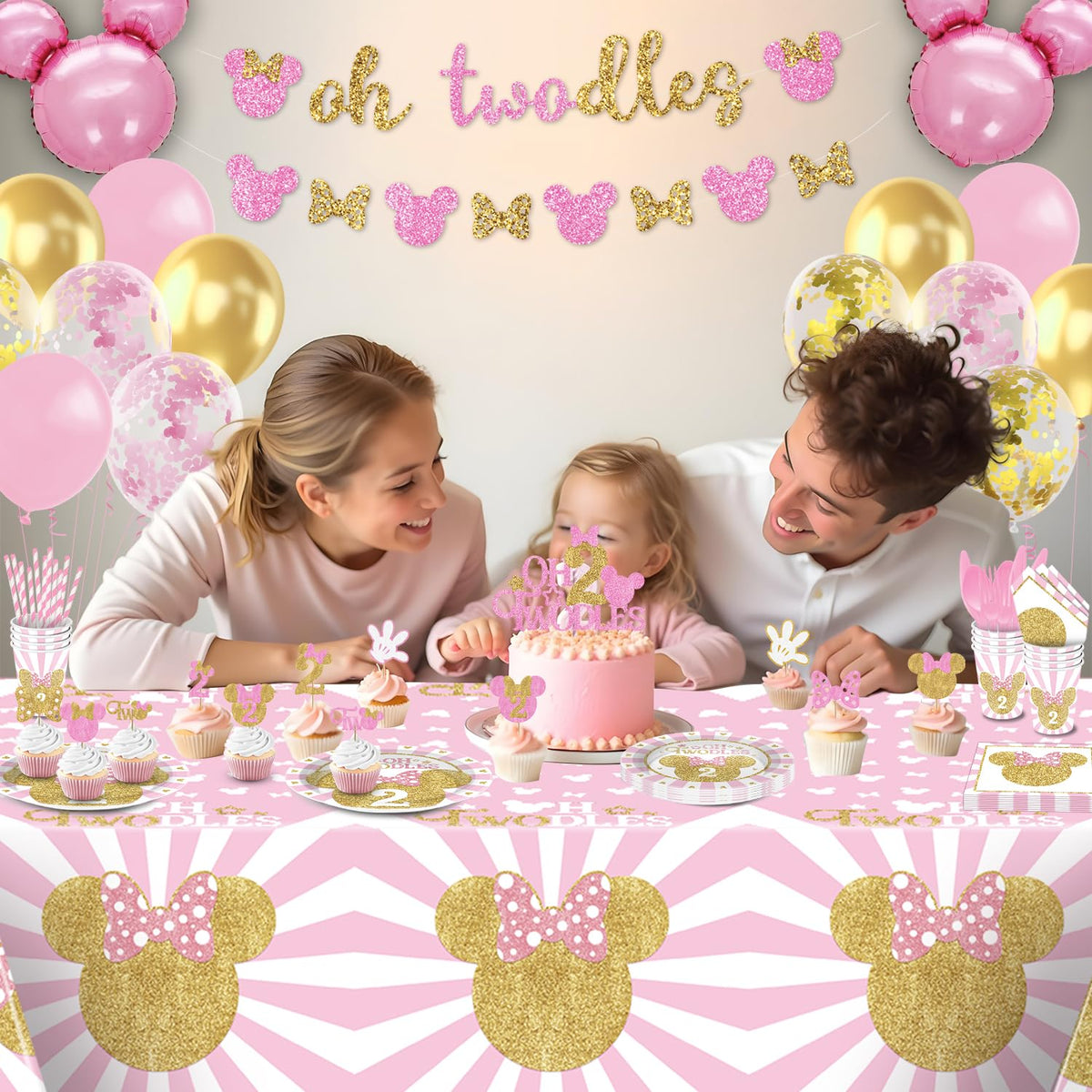 XSOOH Oh Twodles cups and napkins simplify serving with vibrant pink-gold accents