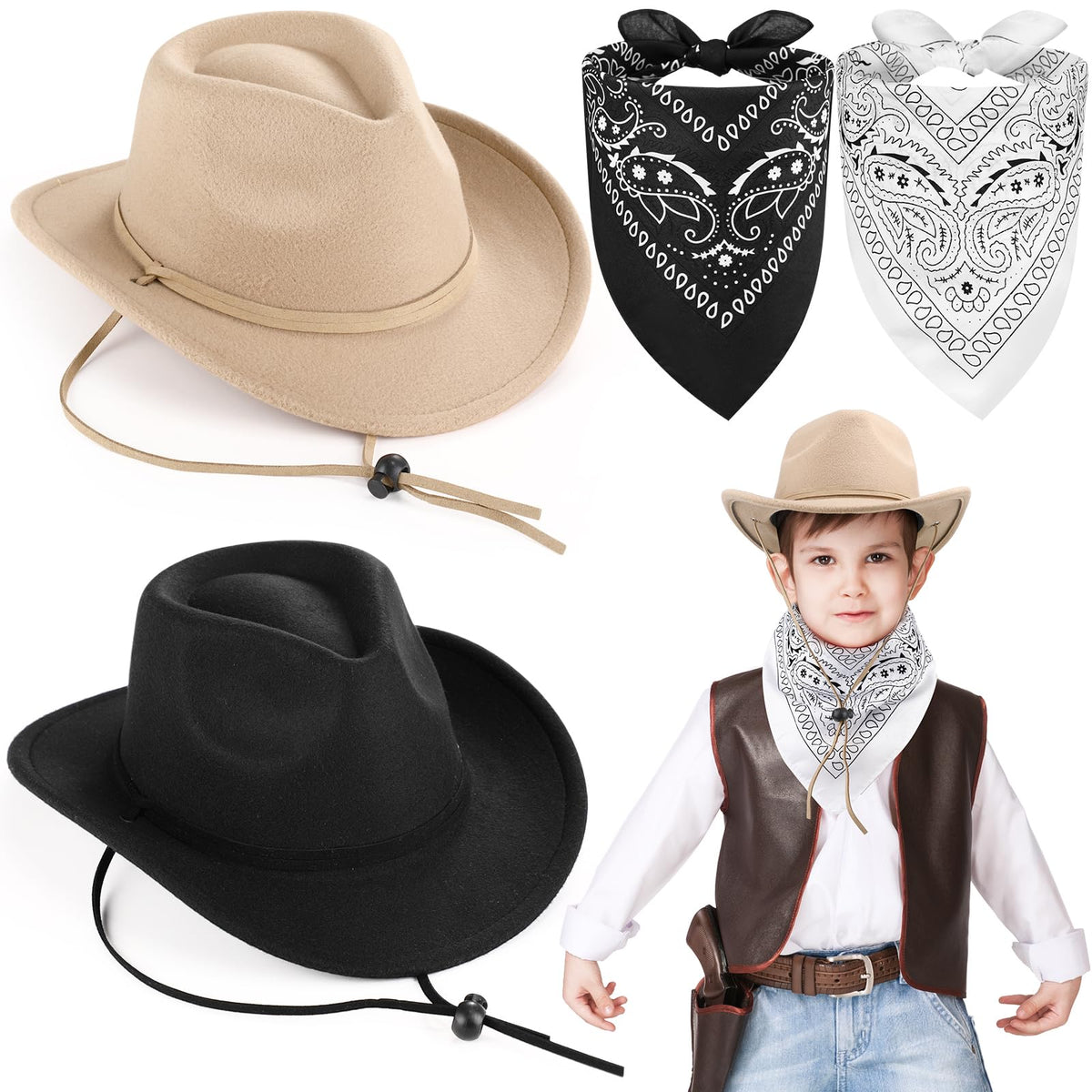 Xtinmee kids classic black cowboy hat in lightweight wool for dress-up play.