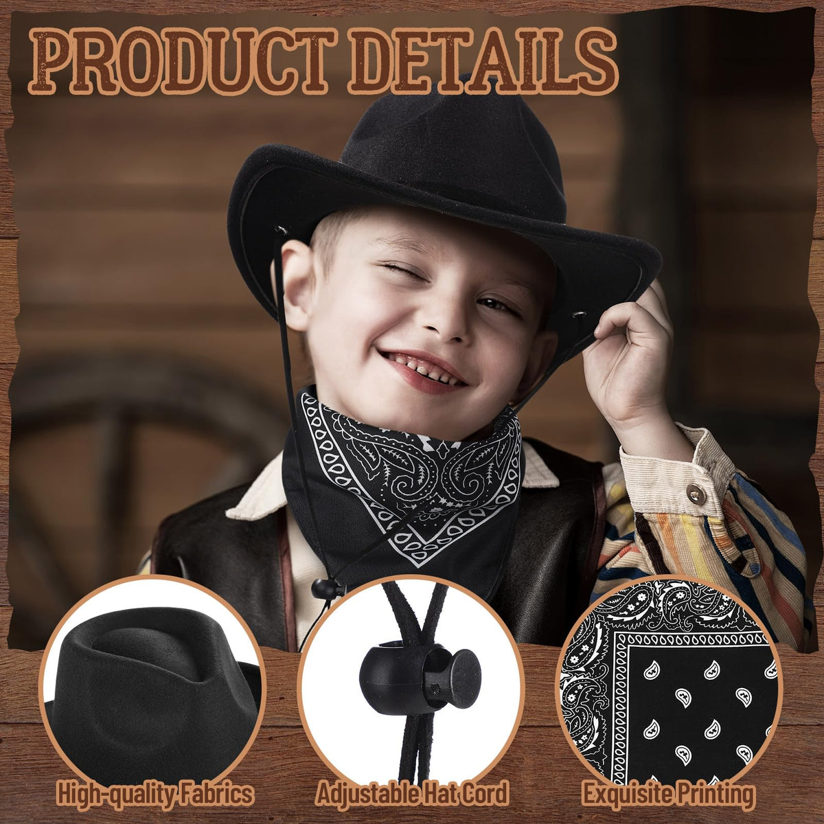 Xtinmee kids classic light brown cowboy hat with adjustable rope for secure wear.