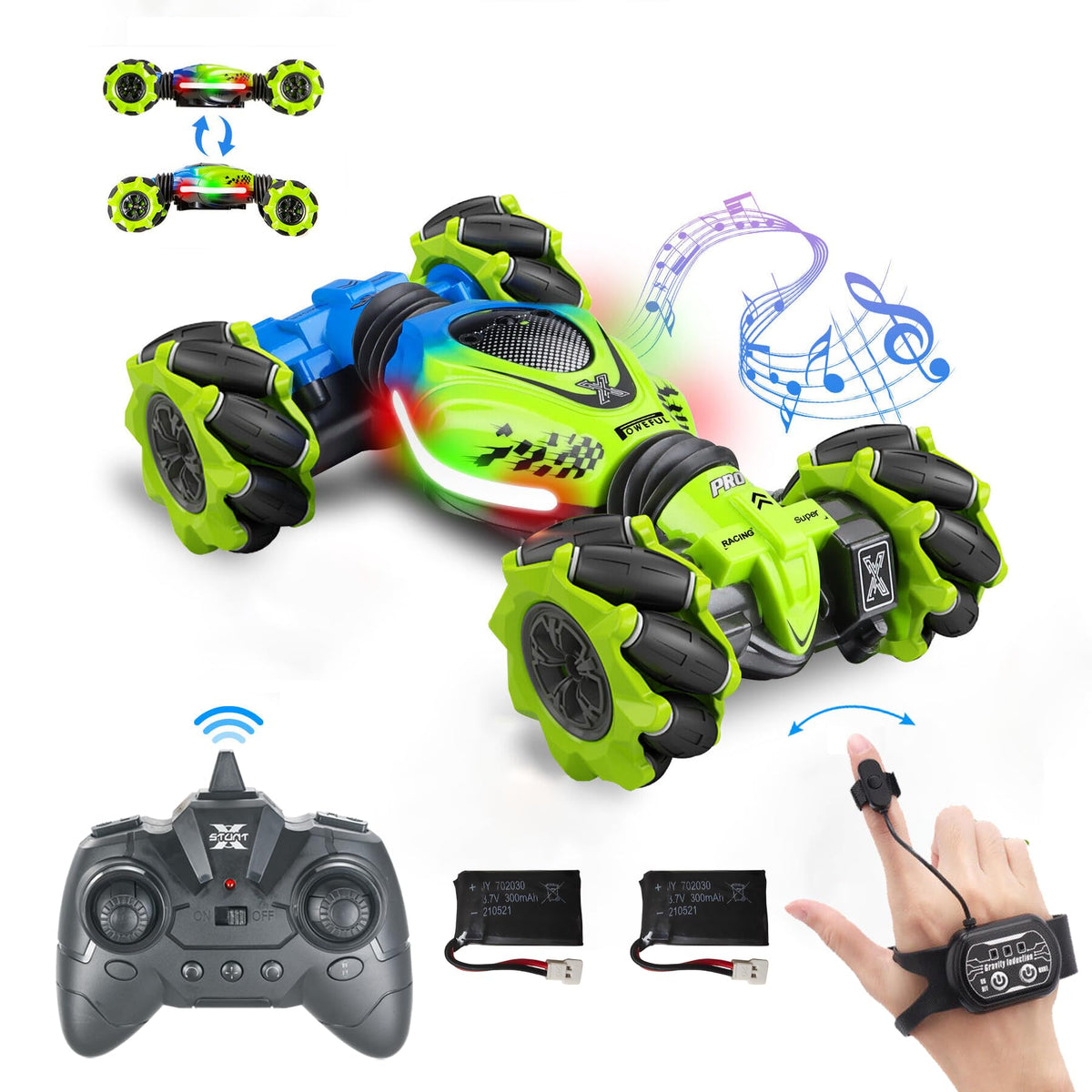 XUERENTECH Gesture RC car front view with bright lights for exciting play.