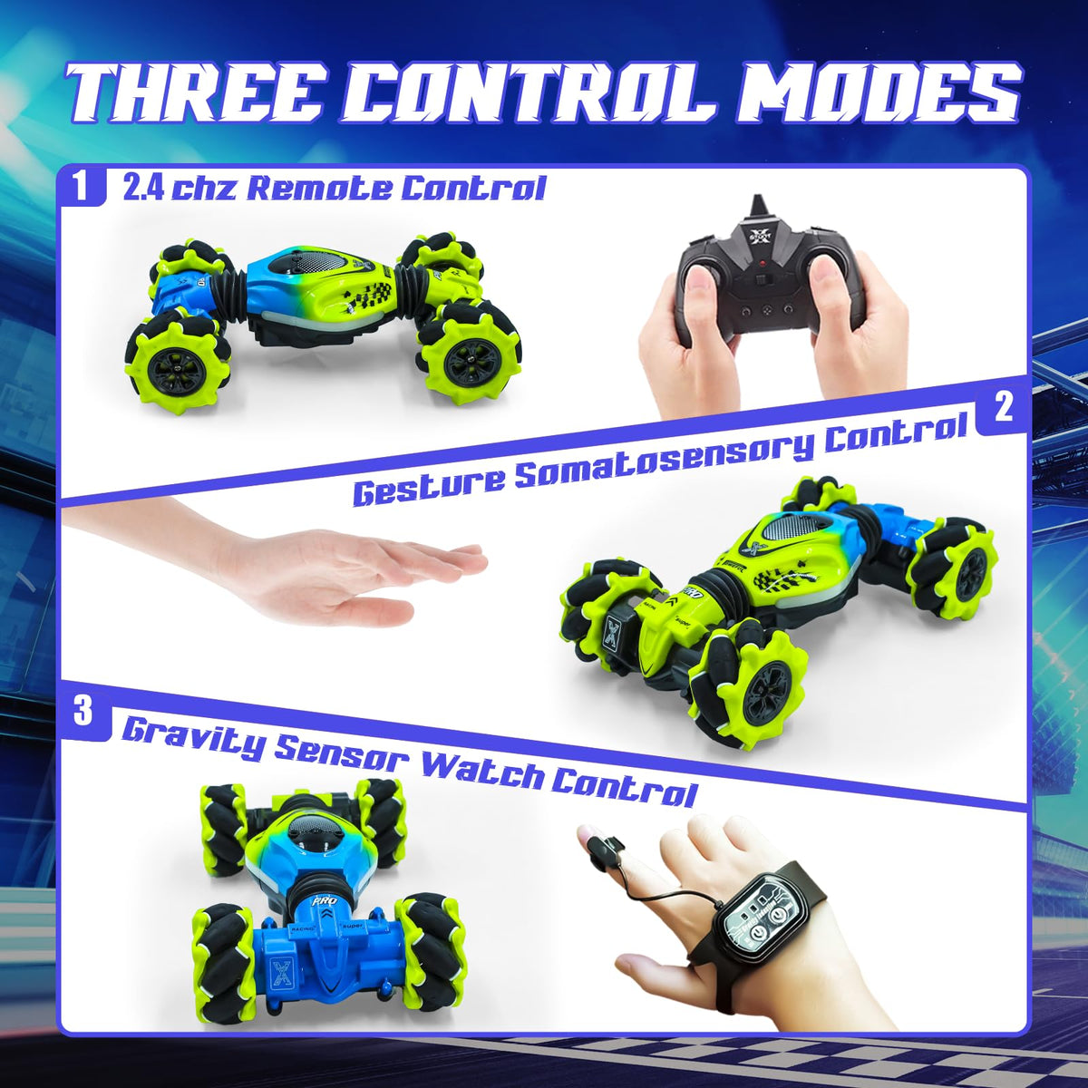 XUERENTECH RC car lights and music boost nighttime play.