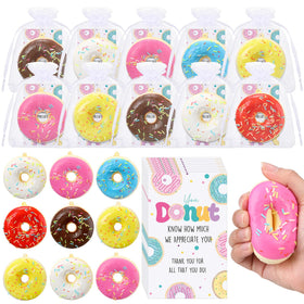 Xuhal donut stress-ball set in vibrant colors, ideal for classroom gifts and stress relief.