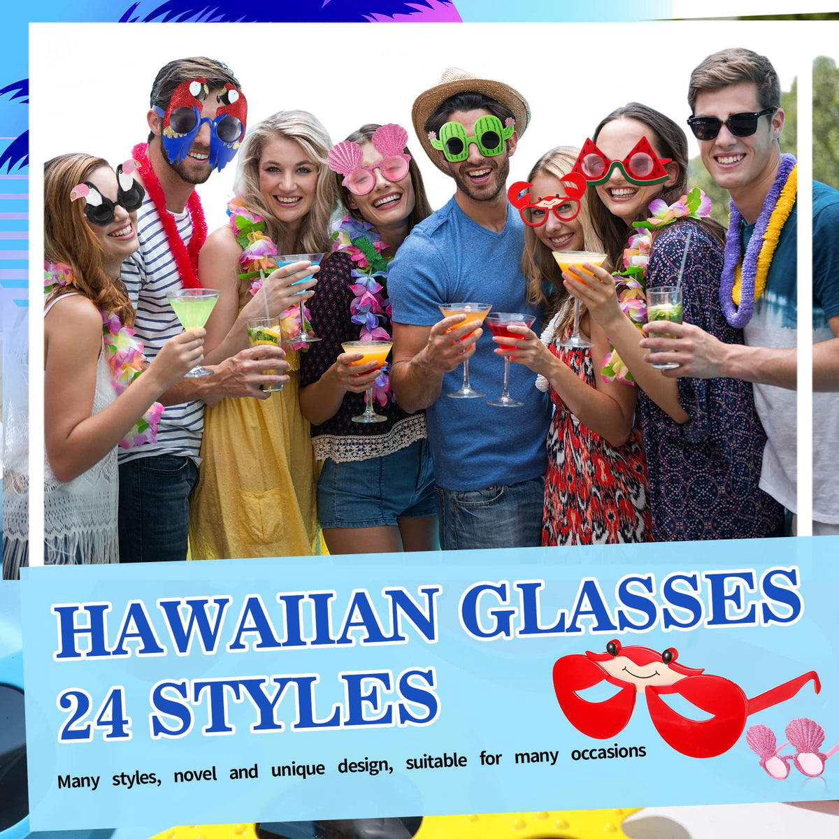 Xuhal Luau sunglasses cocktail focus tropical vibe for party outfits and portraits