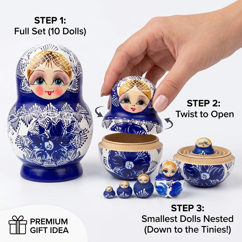 XUJIQI ten-doll set in varying sizes for nesting play and storage ideas.