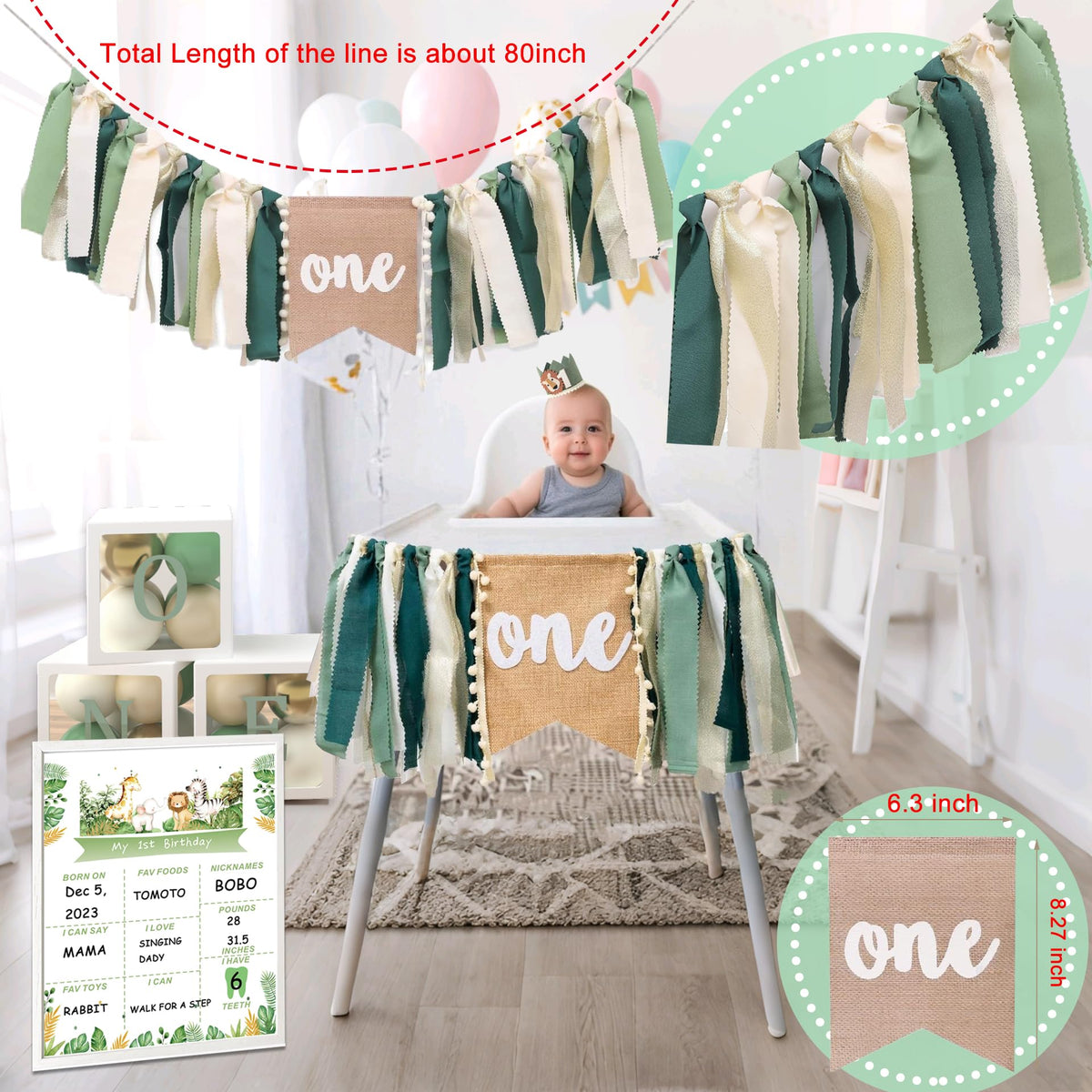 XULE Wild One high chair banner keeps the birthday setup on theme.