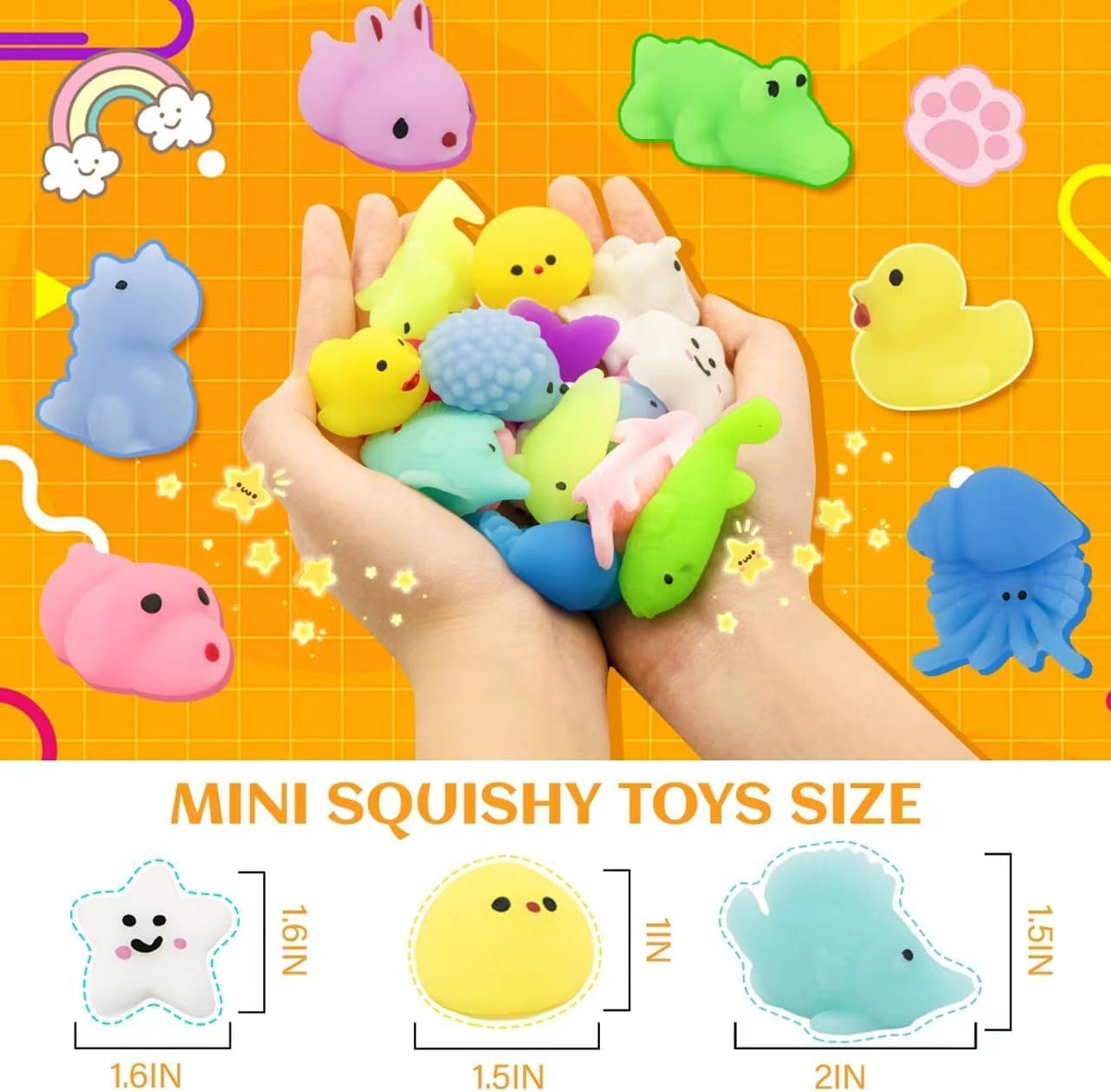 Xuvaa Titan Kawaii Mochi Squishy Set with random mini animals, great for fidgeting and playful gifts.