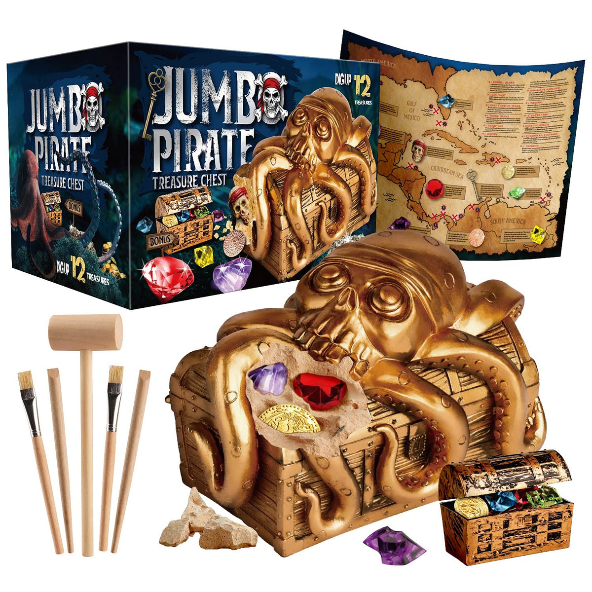 XX Jumbo Pirate Dig Kit chest image: a vibrant treasure chest ready for kid-friendly treasure hunting