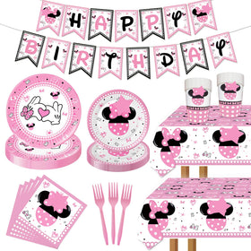 XXDecor pink cartoon 9-inch dessert plates—durable partyware for kids' birthdays.