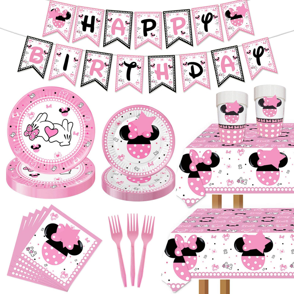 XXDecor pink cartoon 9-inch dessert plates—durable partyware for kids' birthdays.